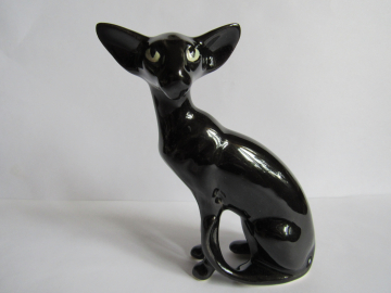 кот Ориентальный черный ,авторская керамика,Вербилки .роспись