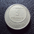 Тунис Французский 5 франков 1954 год.