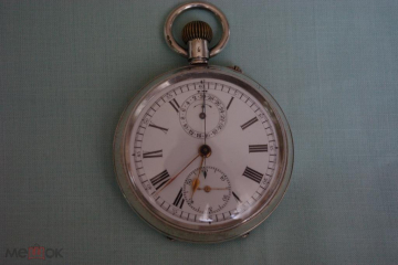 Старинные серебрянные часы хронограф.