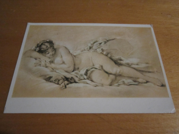 Открытка. Искусство ГЭ 1960 г. Франсуа Буше. Спящая молодая женщина