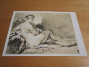 Открытка. Искусство ГЭ 1960 г. Франсуа Буше. Сидящая молодая женщина