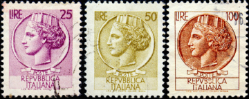 Италия 1968 год . Монета Сиракуз , часть серии . Каталог 0,90 €.
