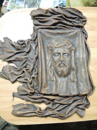 винтажное иконоподобное изображение на коже Спас Спаситель Иисус Христос Господь кожаная икона