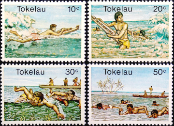 Токелау 1980 год . Водные виды спорта , полная серия . Каталог 2,10 €.