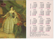Календарик 1992 год Царица Екатерина I ВРИБ Союзрекламкультура