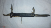 Нож складной СССР с рисунком петух, перья, чешуя, узор