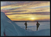 Открытка СССР Пейзажи Финляндии. Снег, закат, беговые лыжи, лыжники