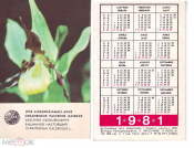 Календарик 1981 ЛАТВССР Охраняемое растение Башмачок настоящий