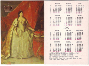 Календарик 1992 год Царица Анна Иоановна ВРИБ Союзрекламкультура
