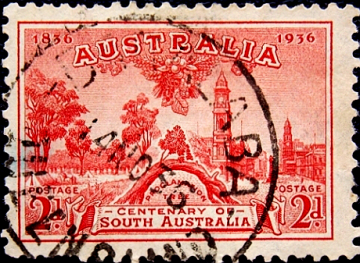 Австралия 1936 год . Дерево провозглашения и место Аделаиды, 1836 год . Каталог 0,50 € (2)