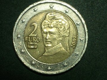 Австрия, 2 Евро 2002 года, Берта фон Зутнер, биметалл; _250_