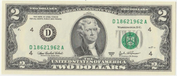 2$ доллара 2003 г. UNC Номер - Год рождения 1962г.