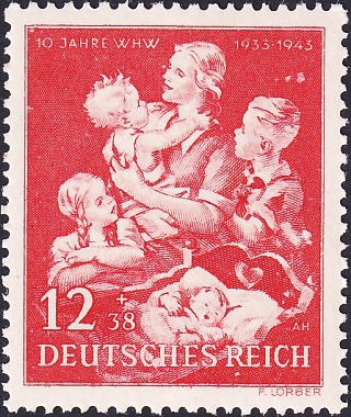 Германия 1943 год . 10 лет WHW , Мать с детьми . Каталог 1,10 €. (2)