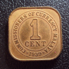 Британская Малайя 1 цент 1939 год.
