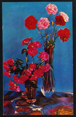 Открытка СССР 1971 Цветы, ваза, букет, гвоздики г. фото. Костенко Г. чистая