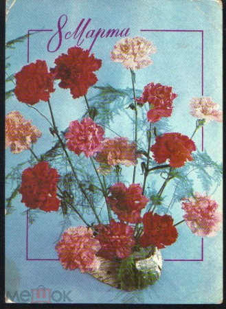Открытка СССР 1977 г. 8 Марта. Цветы, гвоздики фото. В. Баранникова ДМПК подписана