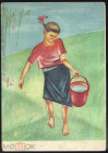Открытка 1930 г. Девочка с ведром. А.Ф. тир 50 тыс. АХР чистая редкая