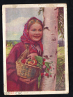 Открытка СССР 1958 г. Девушка с корзинкой у березы ягоды цветы худ. Хорунжий ПП