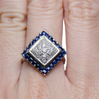 Роскошное серебряное кольцо с сапфирами штамп S925 размер 20