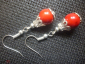 Классические серьги из тибетского серебра с красной бирюзой - вид 1