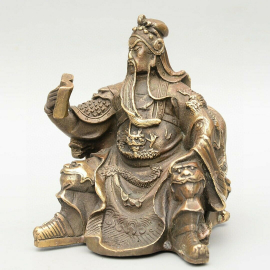 Бронзовая статуэтка военного бога богатства и благополучия Гуань Гун (Гуань Ди) с печатью