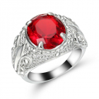 Роскошное кольцо с рубином в белом золоте 18КGF размер 19