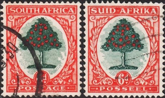 ЮАР 1937 год . Апельсиновое дерево , пара разновид . Каталог 2,20 €.