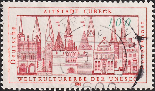 Германия 1990 год . Ганзейский город Любек (Всемирное наследие 1987 года) . Каталог 1,0 £ . 