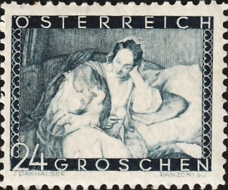 Австрия 1935 год . "Мать и дитя" Дж. Данхаузер . Каталог 3,0 €. 