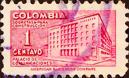 Колумбия 1949 год . Здание Министерства почты и телеграфа 1 с , служебная. (2)