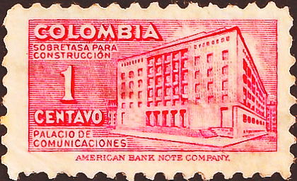Колумбия 1949 год . Здание Министерства почты и телеграфа 1 с , служебная. (3)