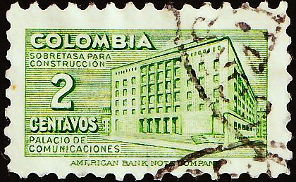 Колумбия 1949 год . Здание Министерства почты и телеграфа 2 с , служебная. (2)