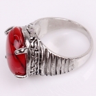 Очаровательное кольцо с красной бирюзой из полированного тибетского серебра