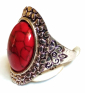 Элегантное кольцо с красной бирюзой в тибетском серебре размер  19 - вид 2