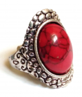 Элегантное кольцо с красной бирюзой в тибетском серебре размер  19