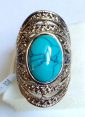 Элегантное кольцо с бирюзой в тибетском серебре размер 19 - вид 1