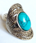 Элегантное кольцо с бирюзой в тибетском серебре размер 19