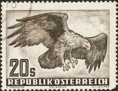 Австрия 1952 год . Золотой орел (Aquila chrysaetos) , 20 s . Каталог 14,0 €.(2)