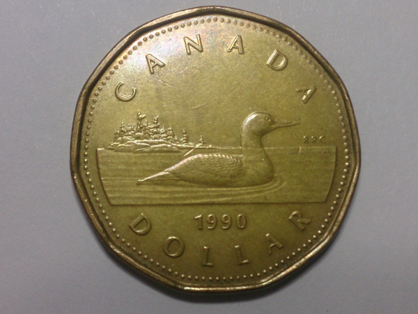 Канада, 1 доллар, 1990 год; Состояние aUNC; -203-