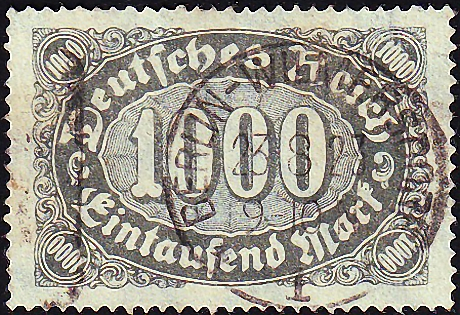  Германия , Рейх 1923 год . Цифры в овале . Каталог 2,10 £.