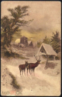 Открытка Европа 1910 г. Зима, снег, олени, рождество, новый год прошла почту