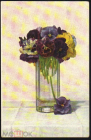 Открытка Европа 1950-е г. Анютины глазки в стакане, цветы, флора. чистая редкая