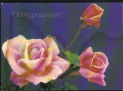 Открытка СССР 1987 г. Поздравляю, цветы, розы. художник О. Френкель