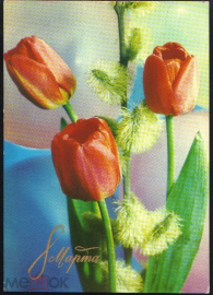 Открытка СССР 1973 г. С 8 марта. Цветы, букет, тюльпаны худ Г. Костенко ДМПК прошла почту