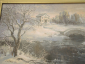 картина зимой зимний пейзаж в рамке живопись речка мост мостик художник СССР - вид 1