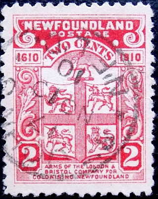 Ньюфаундленд 1910 год . Герб колонизационной компании 2 с . Каталог 2,50 £