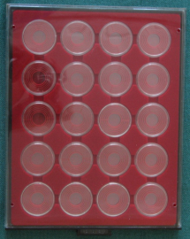 Lindner. Монетный бокс (планшет) с круглыми ячейками для монет в капсулах + 20 капсул с вкладышем