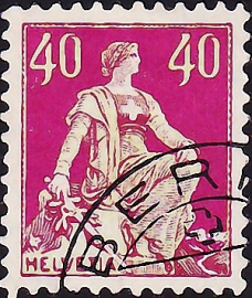 Швейцария 1908 год . Гельвеция с мечом , 40 с . Каталог 1,5 £.