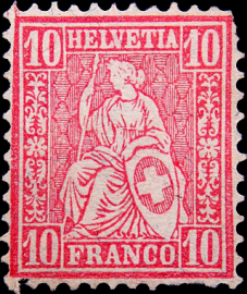 Швейцария 1881 год . Сидящая Гельвеция , 10 с . Каталог 5,0 €.