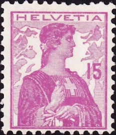Швейцария 1909 год . Статуя Гельвеции . 15 с. Каталог 36,0 £ (2)